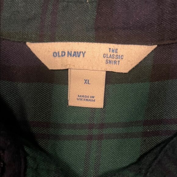 Old Navy Women's Blue and Green Plaid Button-Down Shirt - Picture 2 of 2
